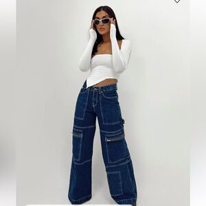 The Ragged Priest Blue Wide Leg Jeans